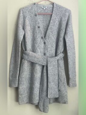 Kenzo Heather Gray Long Knit Belted Cardigan
